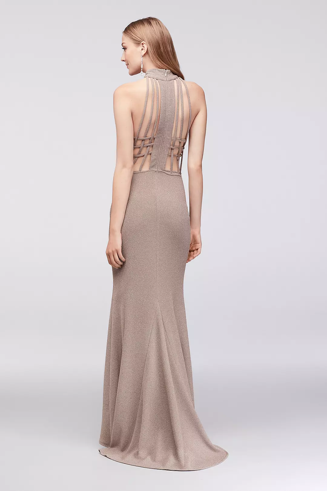 Textured Glitter Sheath Gown with Fishtail Hem Image 2