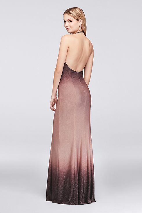 Ombre Glitter Knit Halter Sheath Gown  Image 2