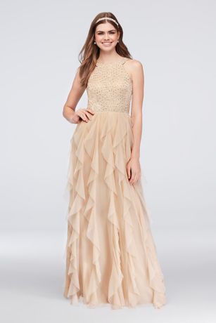 glitter beige dress BEIGE LONG DRESS WITH SEQUINS