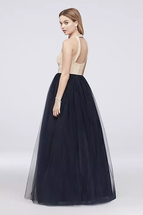 Beaded High-Neck Ball Gown with Tulle Skirt  Image 2