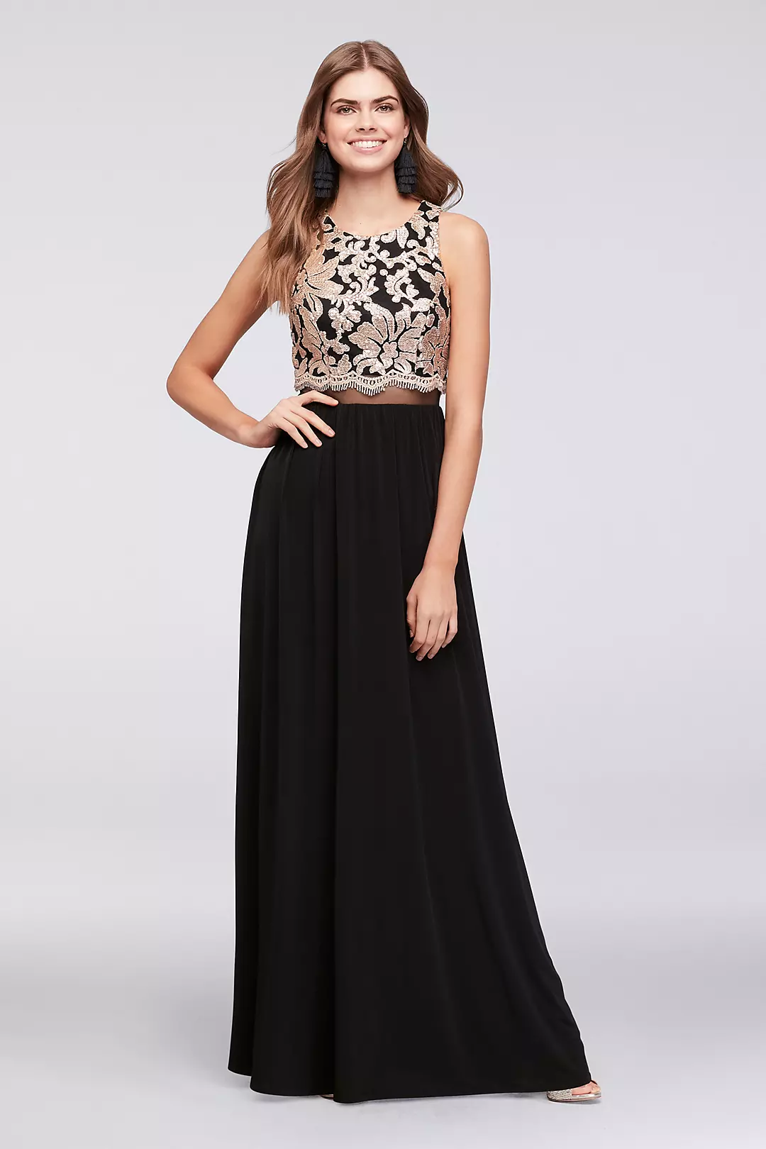 Illusion Waist Jersey Gown with Sequined Bodice Image