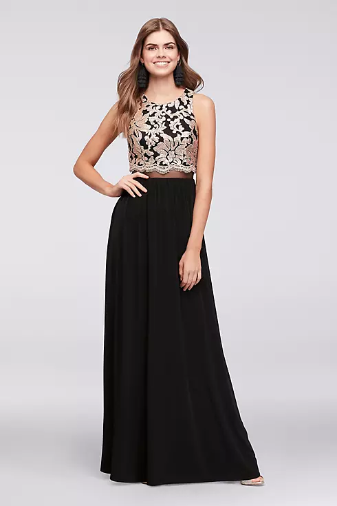 Illusion Waist Jersey Gown with Sequined Bodice Image 1