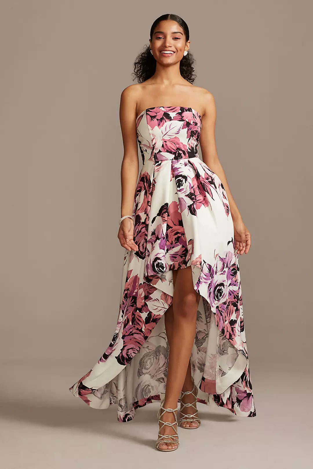 Strapless Floral High-Low Ball Gown Image