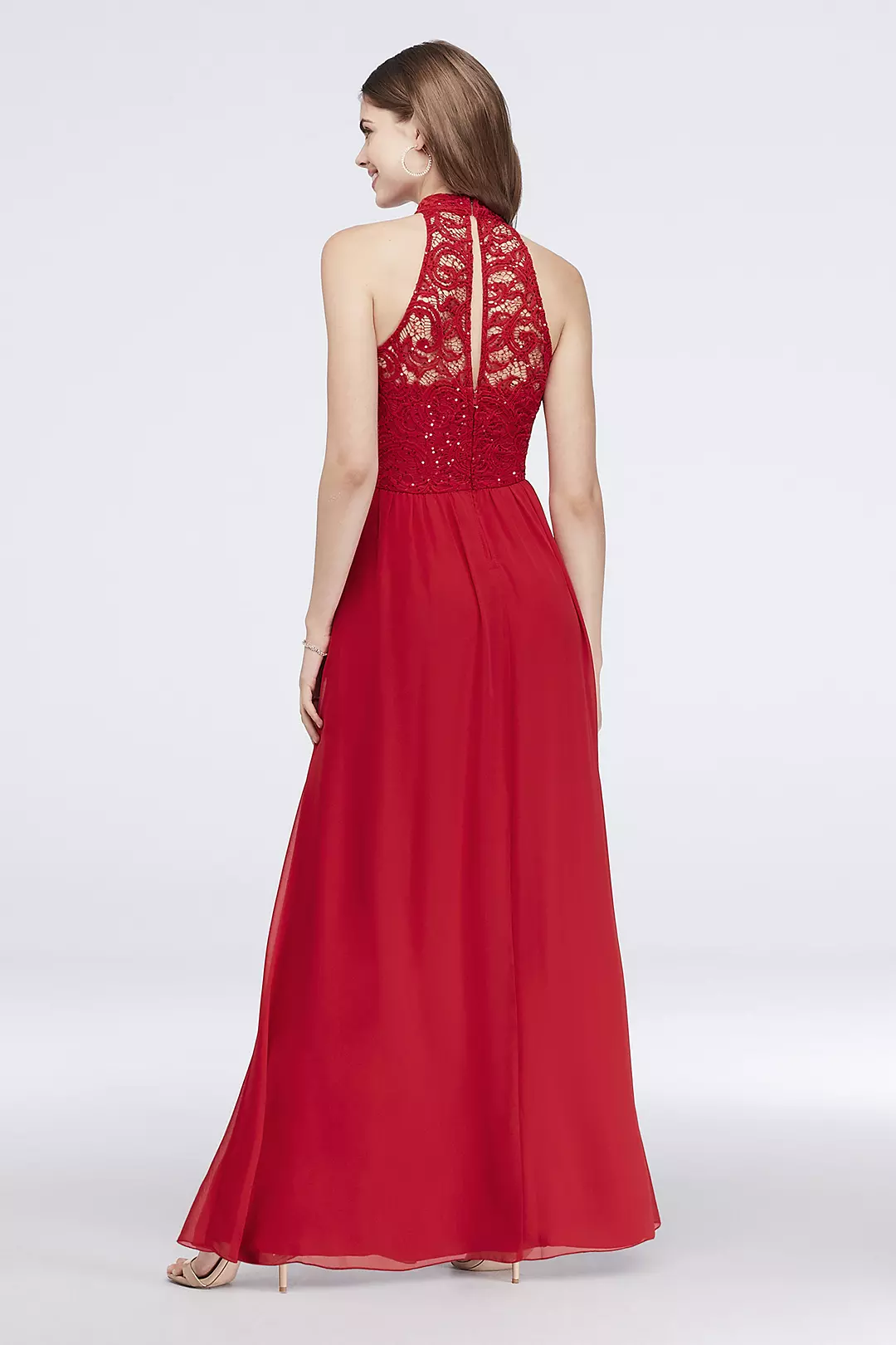 Illusion High-Neck Lace and Chiffon A-Line Gown Image 2