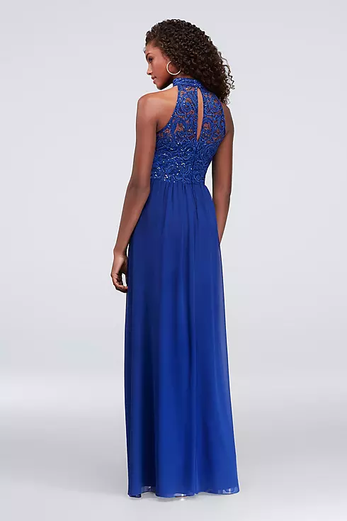 High-Neck Illusion Lace and Chiffon A-Line Gown Image 2