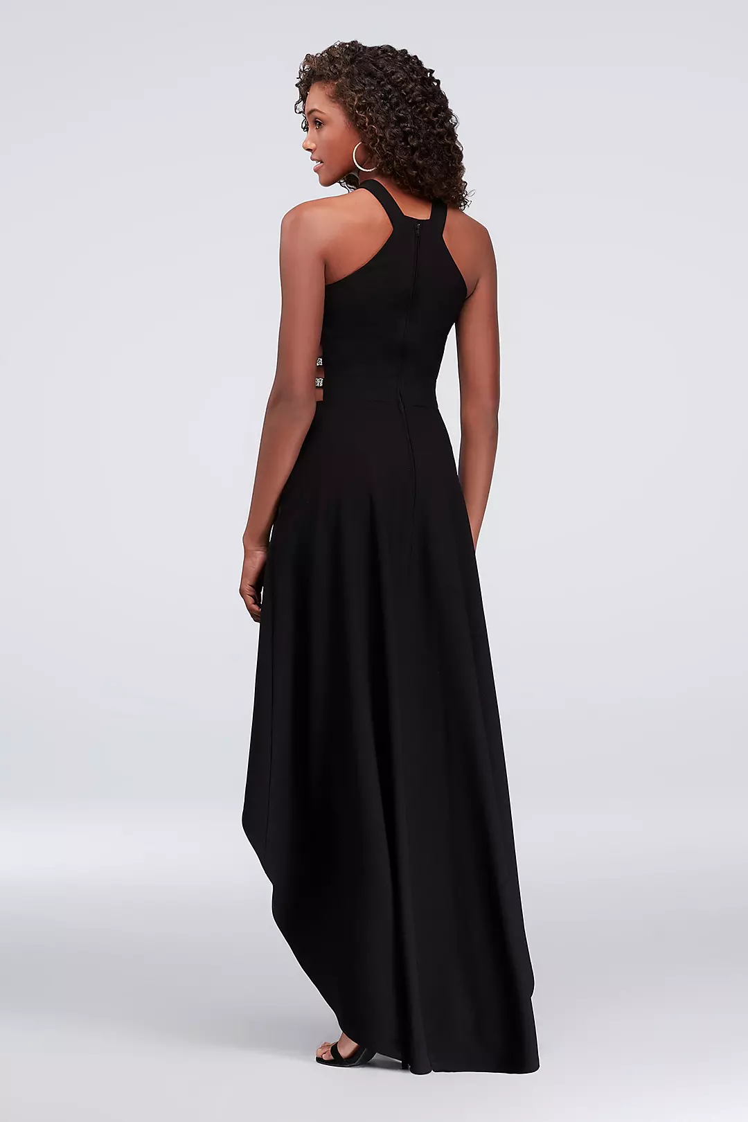 High-Low Y-Neck Gown with Jeweled Ladder Sides Image 2