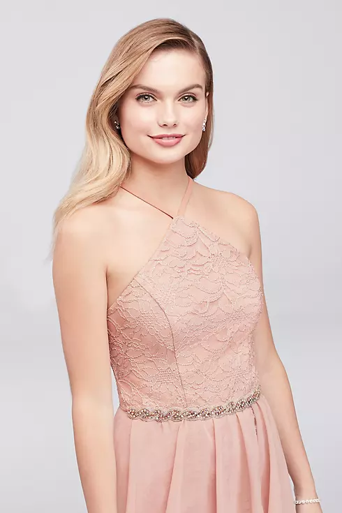 Lace Halter Romper with High-Low Chiffon Overskirt Image 3