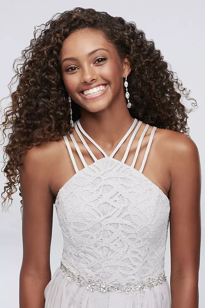 Triple-Strap Lace Romper with Tulle Overskirt | David's Bridal Triple-Strap Lace Romper with Tulle Overskirt | David's Bridal