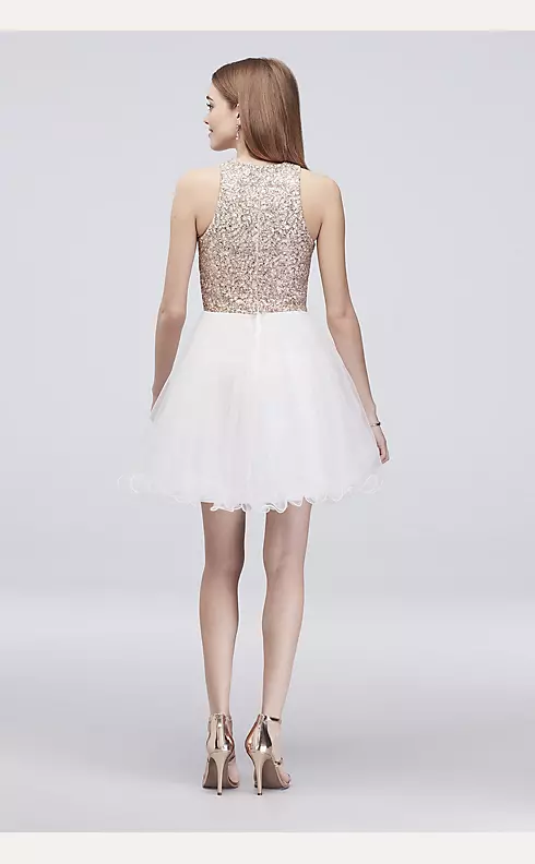 Short Sequin and Tulle Dress with Piping Applique Image 2