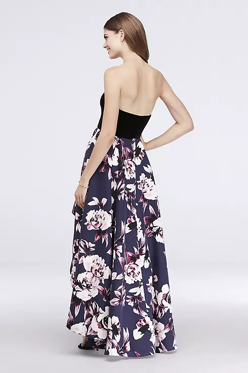 Strapless Jersey and Printed Twill High-Low Dress Image 2