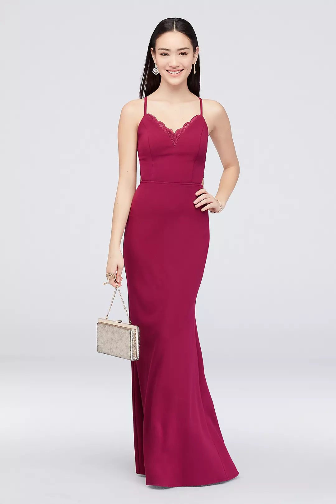 Open Back Crepe Sheath with Lace Detail Image