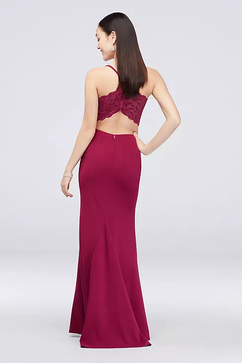 Open Back Crepe Sheath with Lace Detail Image 2