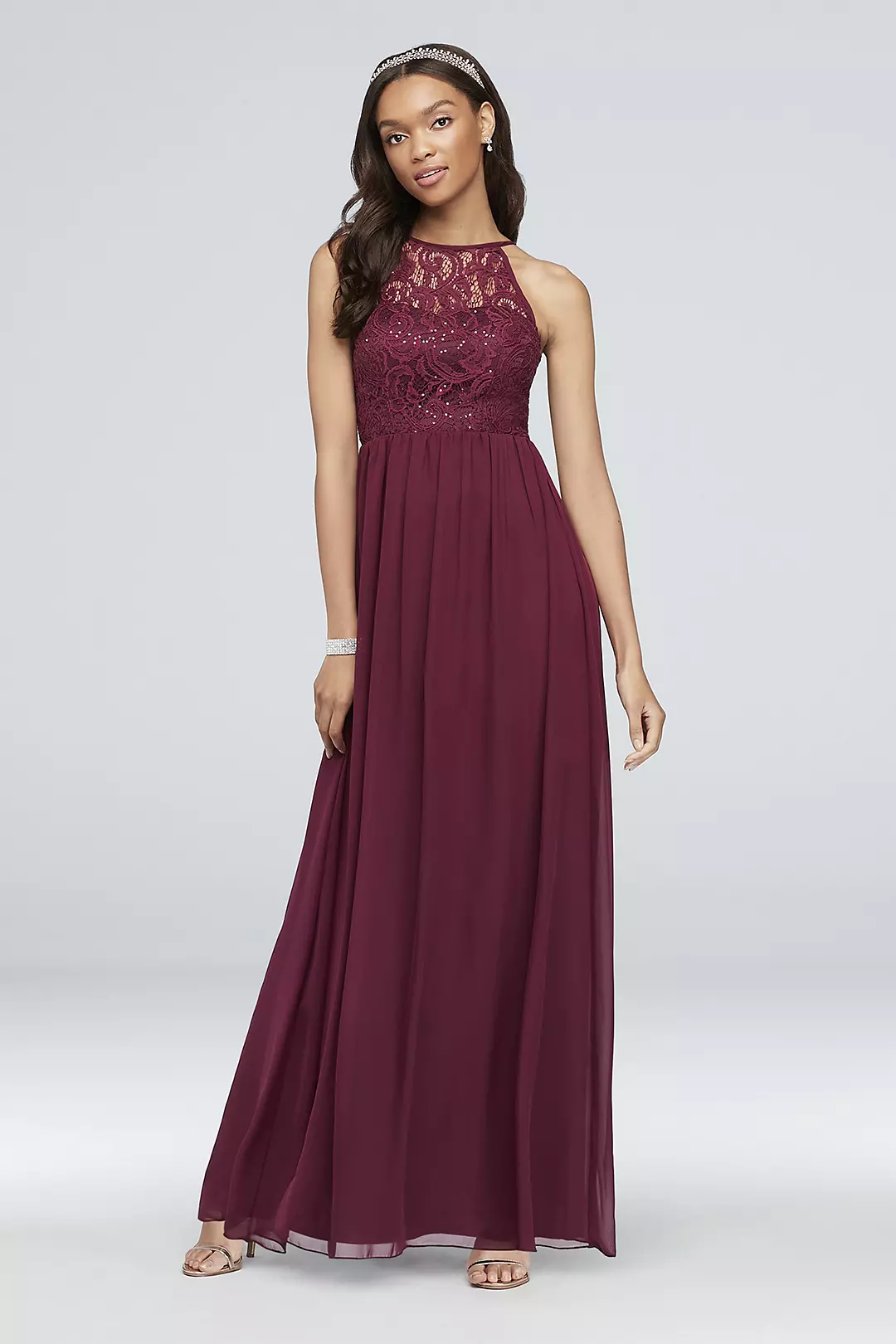 Illusion Lace and Chiffon Halter A-Line Gown Image