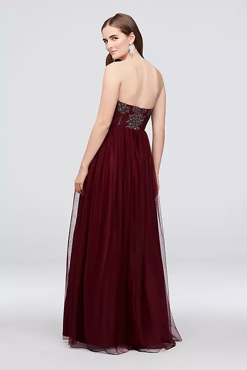 Long Strapless Glitter-Beaded Mesh A-line Dress Image 2