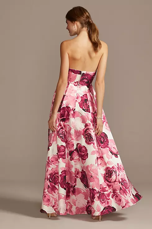 Floral Print Strapless Satin Gown with Pockets Image 2