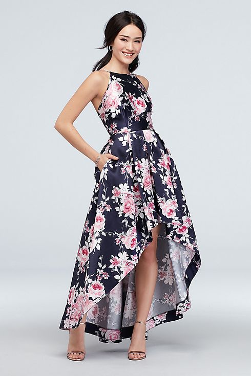 High-Low Floral Mikado Ball Gown with Pockets Image 1