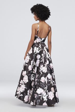 Floral Printed High-Low Mikado Fit-to-Flare Dress | David's Bridal