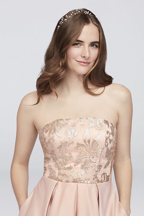 High-Low Satin Strapless Dress with Sequin Lace Image 4