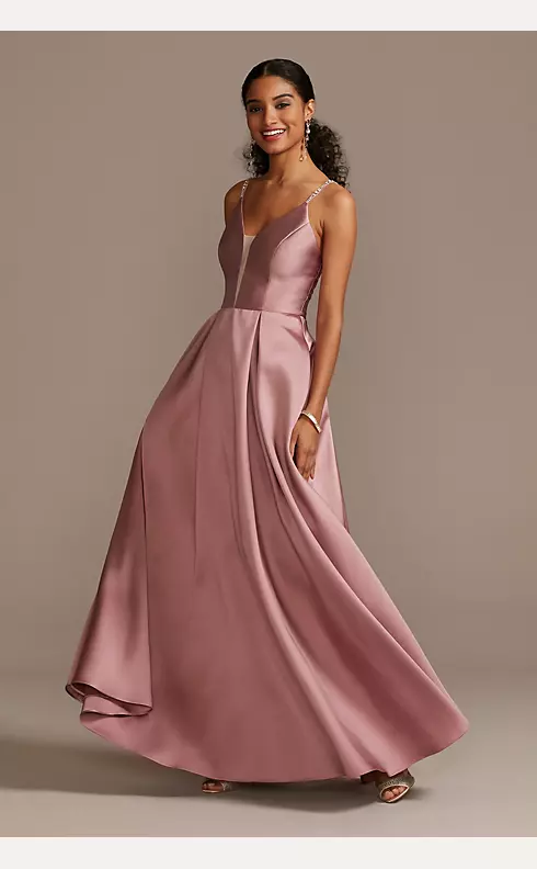 Satin Ball Gown with Deep-V Illusion Mesh Inset Image 1