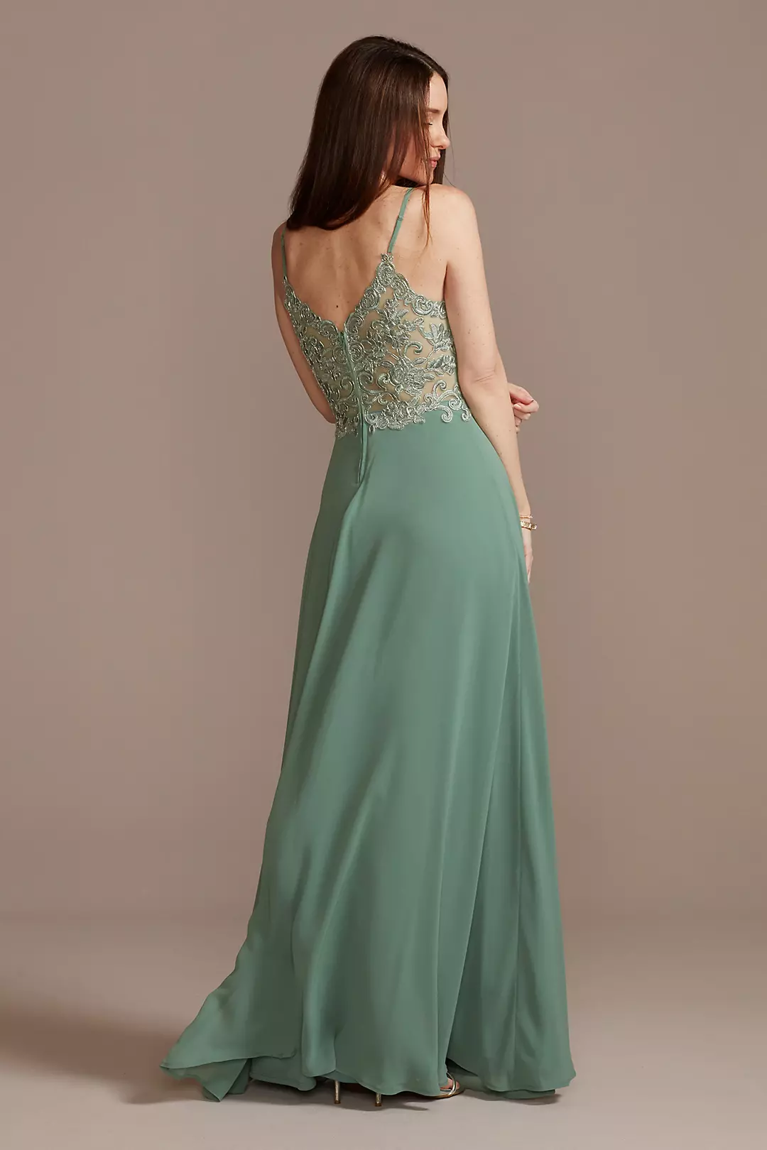 Corded Lace Back Dress with Chiffon Overlay Image 2