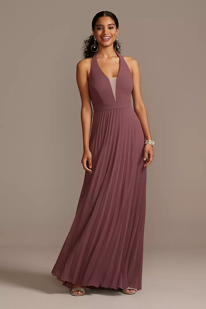 slim fit dress slacks GLS Navy V-Neck Halter Chiffon Long Formal Dress - Bridesmaid Dress main image 0