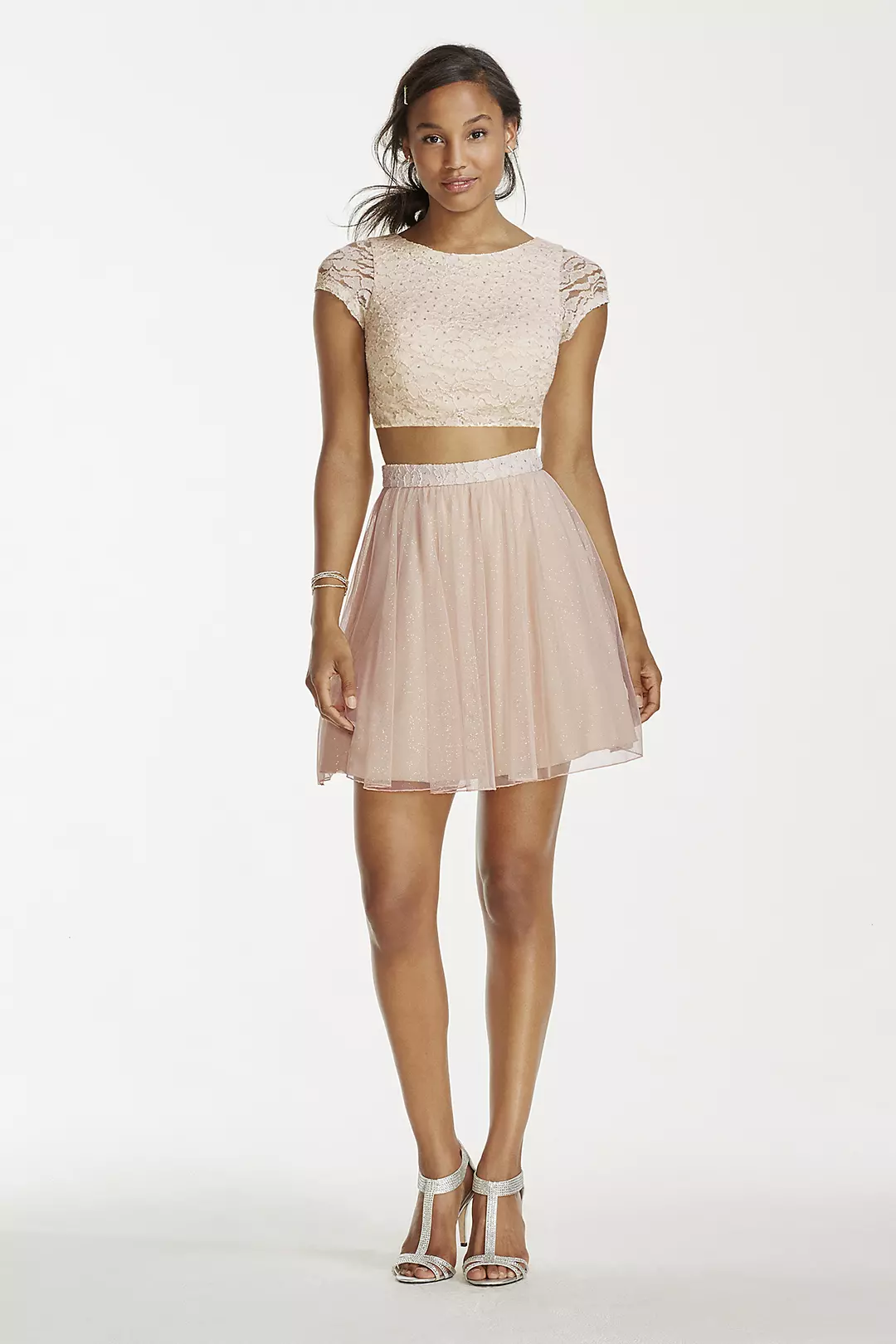 Two Piece Lace Crop Top with Short Mesh Skirt