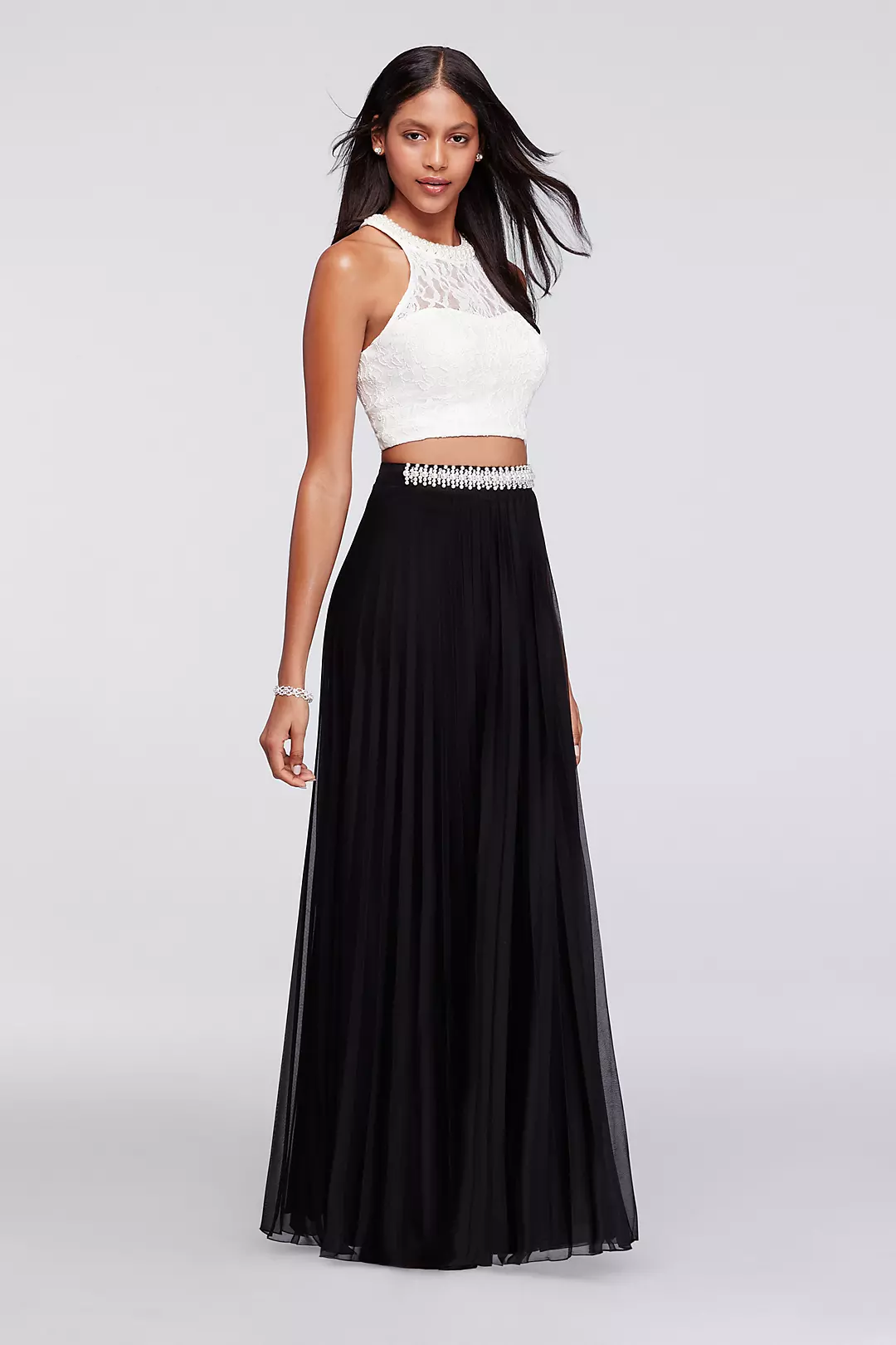 Beaded Lace Crop Top Set with Long Skirt Image