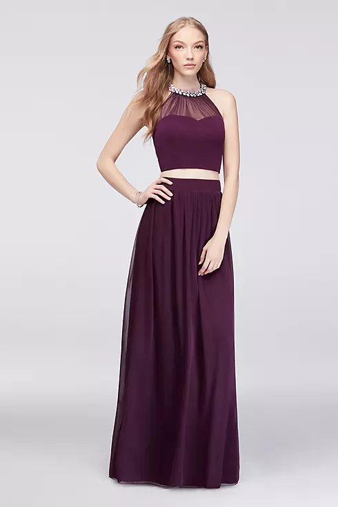 Illusion-Bodice Two-Piece Dress with Gem Collar Image 1