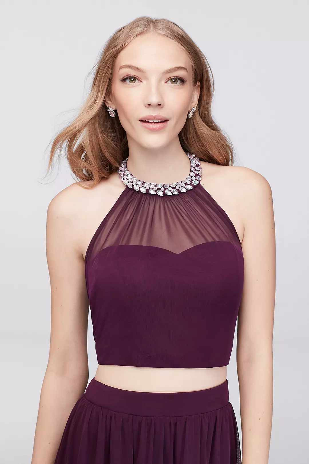 Illusion-Bodice Two-Piece Dress with Gem Collar Image 3