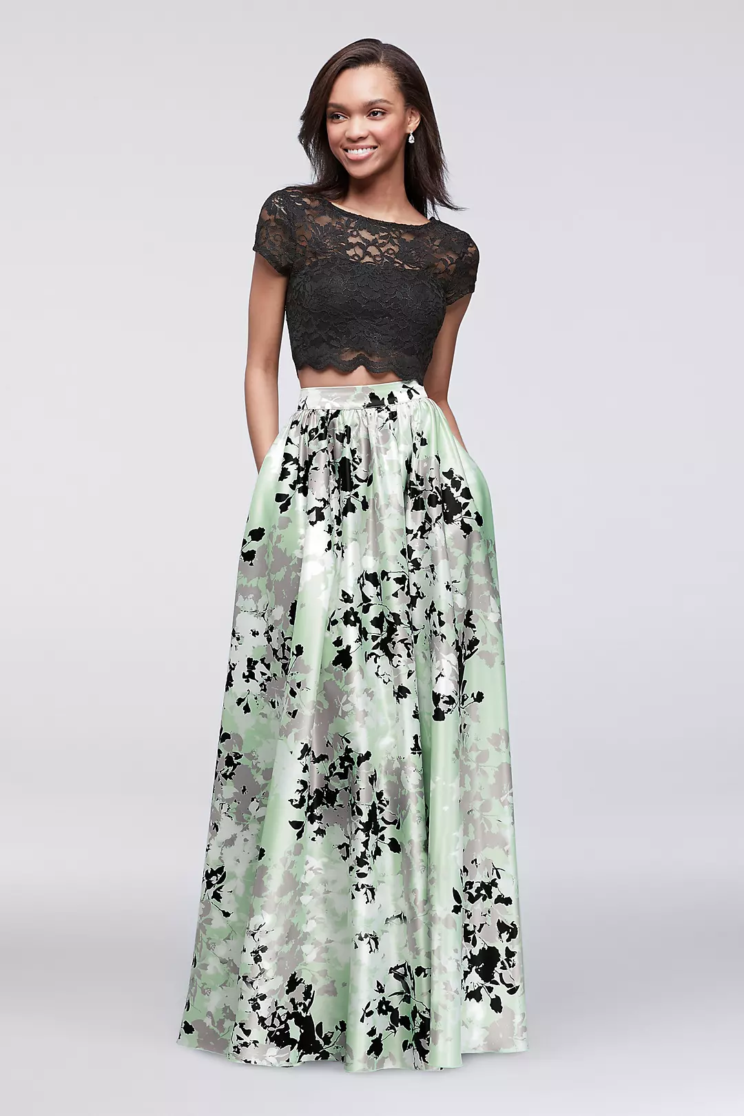 Cap-Sleeve Top and Printed Skirt Two-Piece Dress  Image