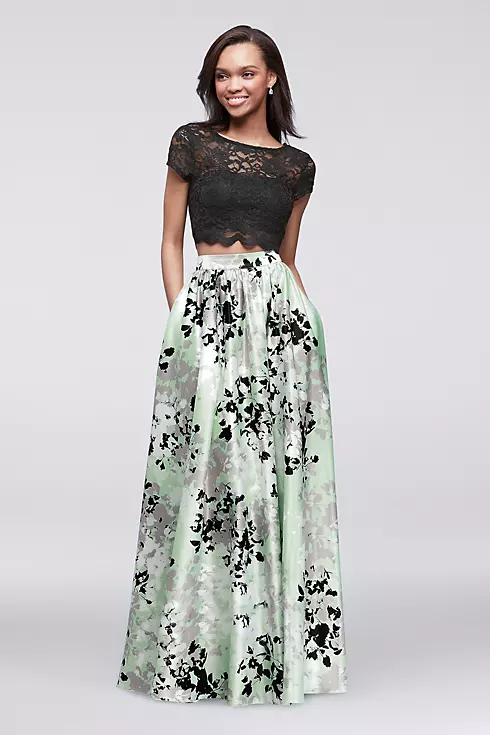 Cap-Sleeve Top and Printed Skirt Two-Piece Dress  Image 1