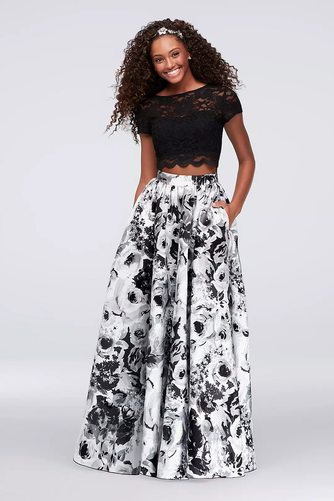 Lace and Printed Mikado Two-Piece Ball Gown Image