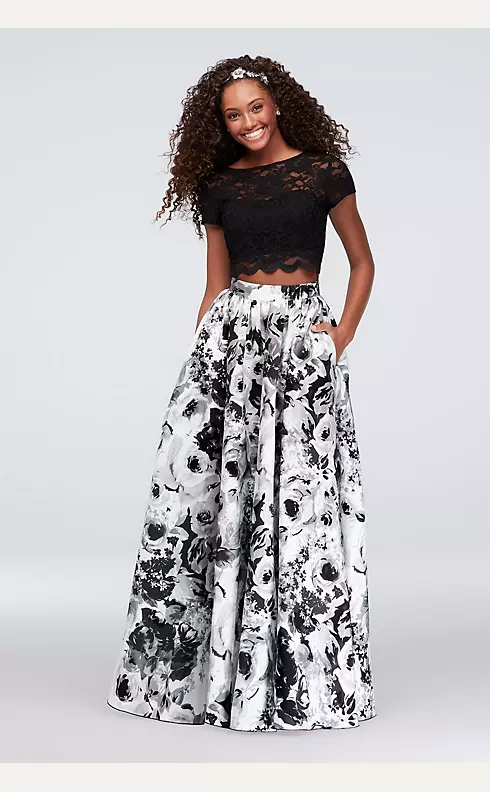 Lace and Printed Mikado Two-Piece Ball Gown Image 1