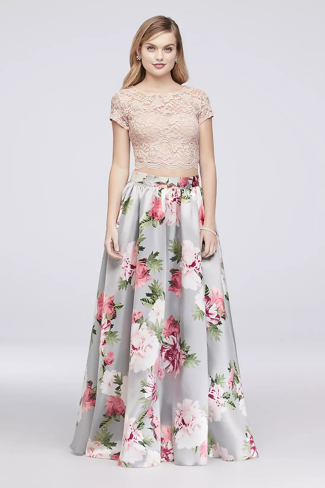Floral-Printed Mikado and Lace Two-Piece Dress | David's Bridal