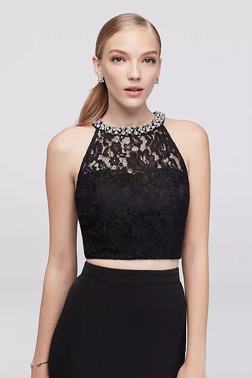 Two-Piece Lace Dress with Crystal Neckline Image 3