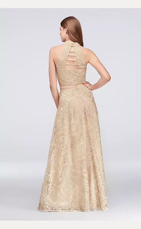 High-Neck Embroidered Illusion Two-Piece Dress Image 2
