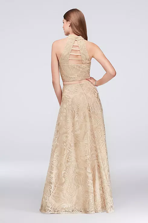 High-Neck Embroidered Illusion Two-Piece Dress Image 2