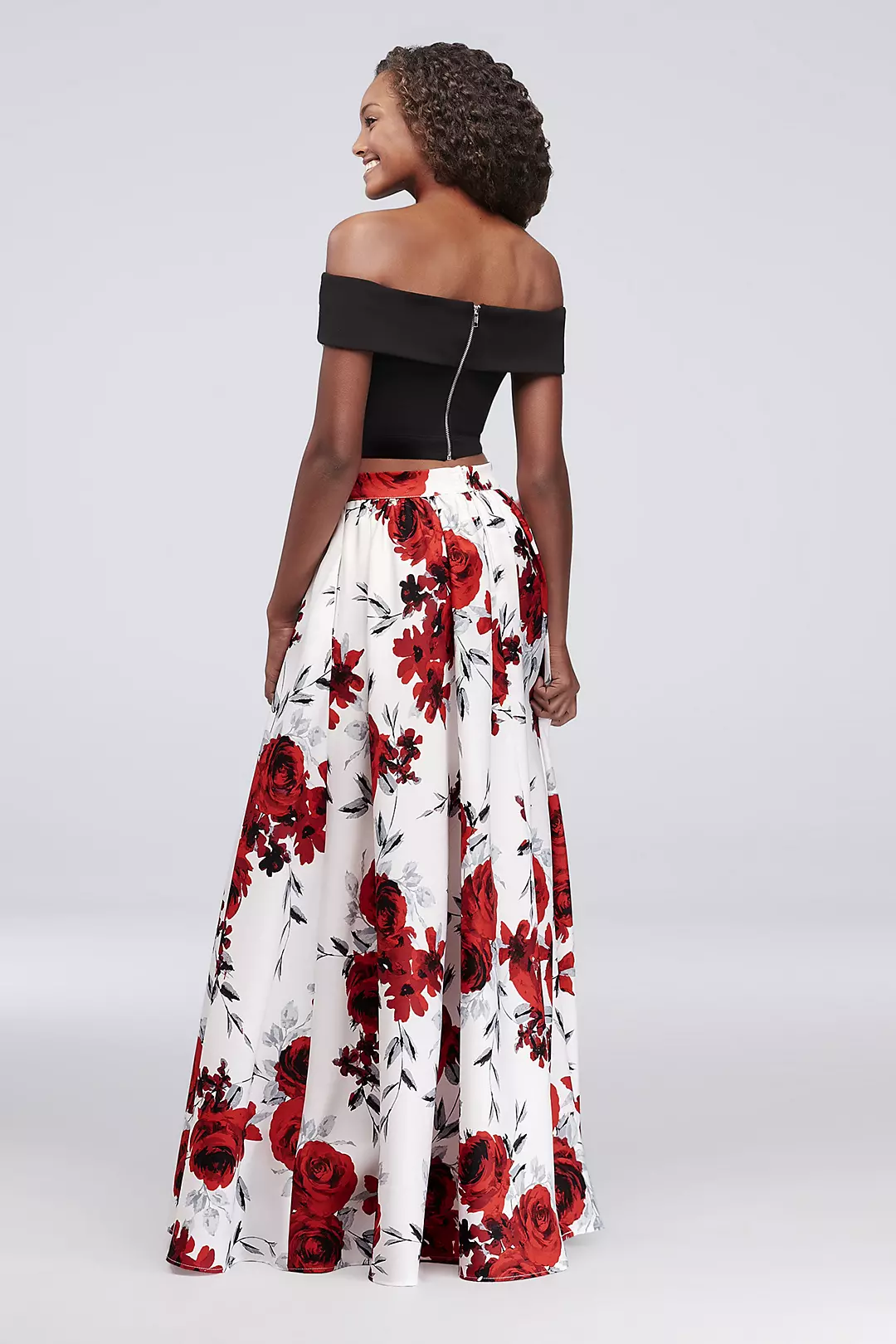 Floral-Printed Satin and Lace Two-Piece Dress Image 2