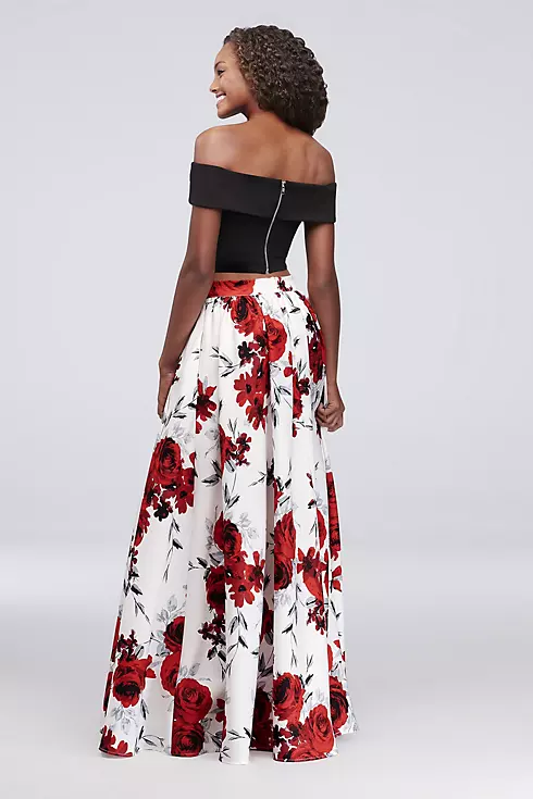Floral-Printed Satin and Lace Two-Piece Dress Image 2