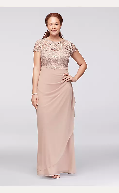 Lace and Ruched Mesh Dress with Beaded Waist Image 1