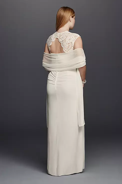 Lace Cap Sleeve Long Matte Mesh Dress Image 4