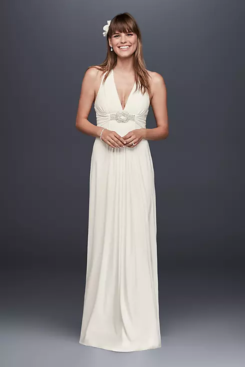 Long Jersey Gown with Beaded Knot Detail Image 1