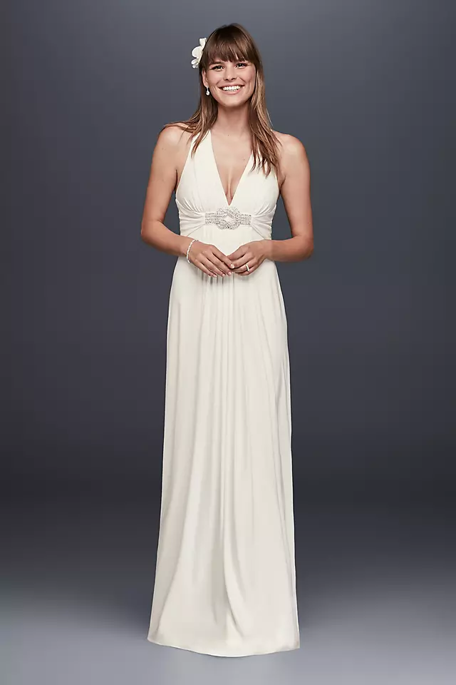 Long Jersey Gown with Beaded Knot Detail Image