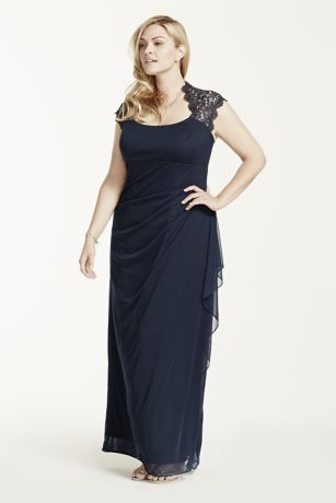 Metallic Lace Cap Sleeve Long Jersey Dress David's Bridal