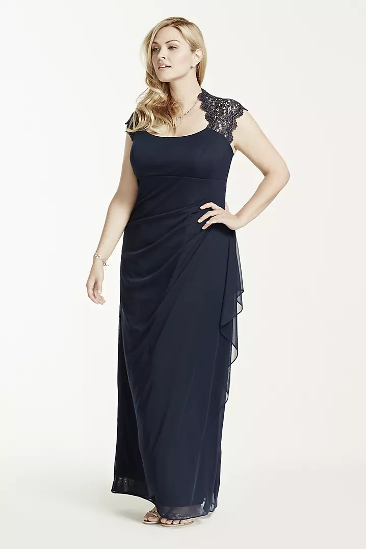 Metallic Lace Cap Sleeve Long Jersey Dress David's Bridal