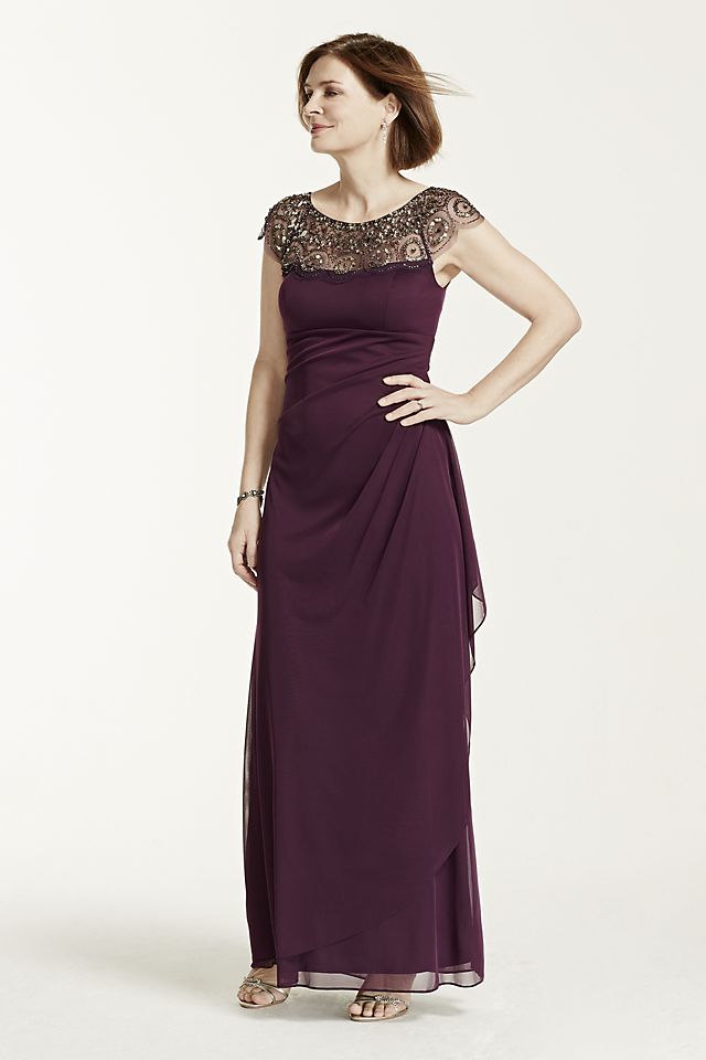 Long Matte Jersey Dress with Illusion Neckline Image 1
