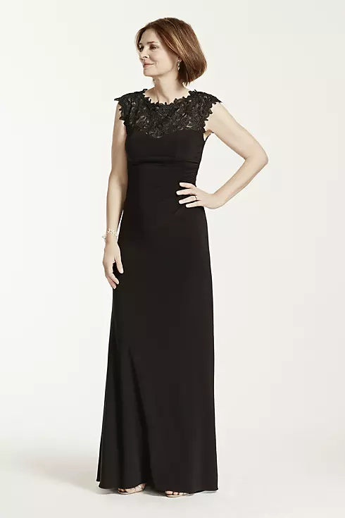 Cap Sleeve Jersey Dress with Lace Illusion Bodice Image 1