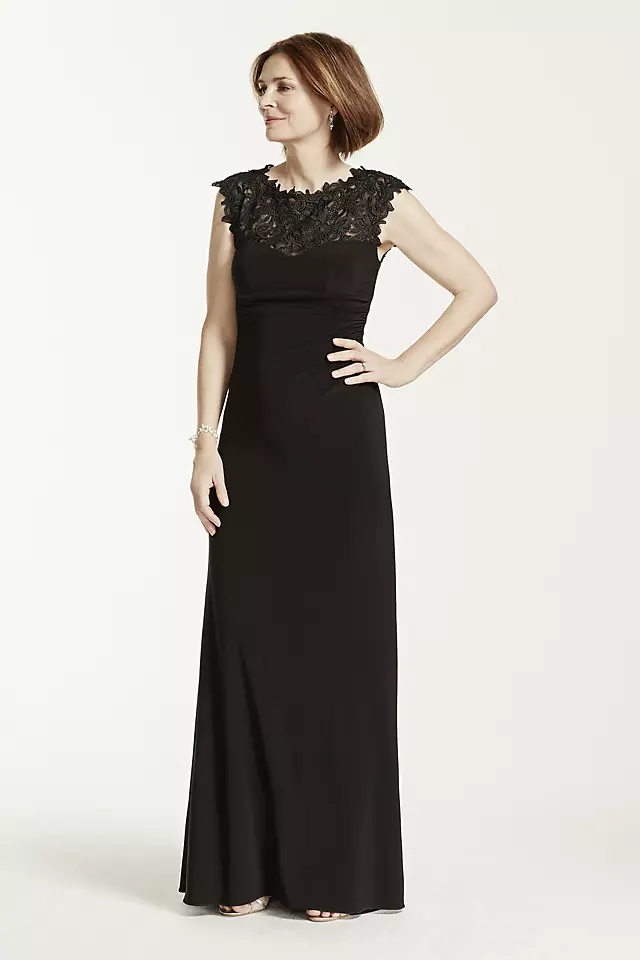 Cap Sleeve Jersey Dress with Lace Illusion Bodice Image