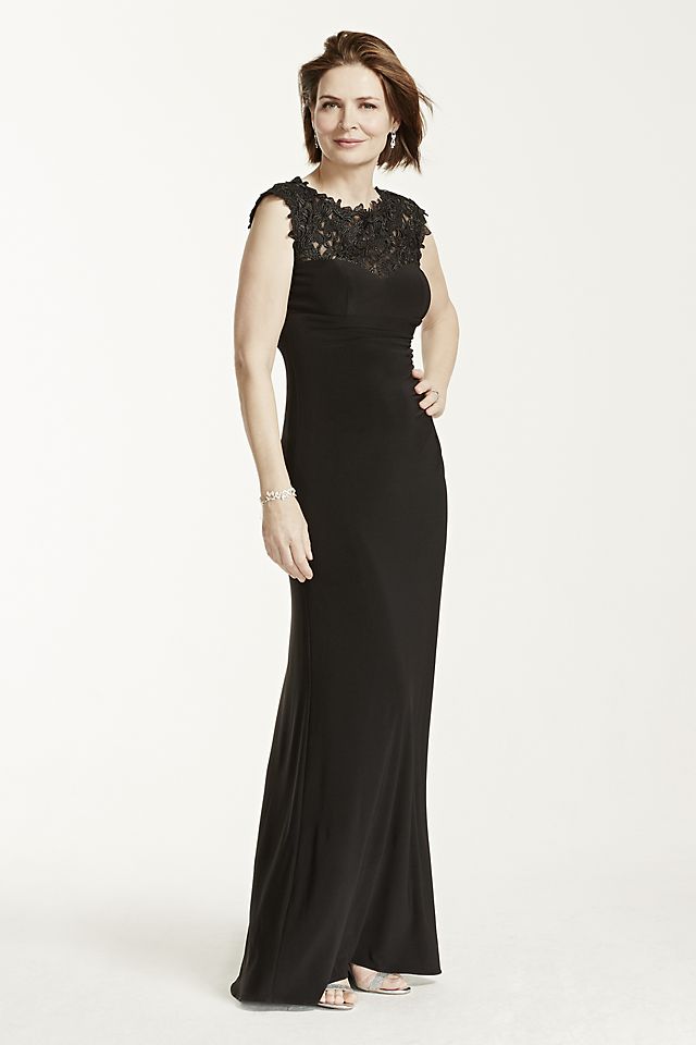 Cap Sleeve Jersey Dress with Lace Illusion Bodice Image 5