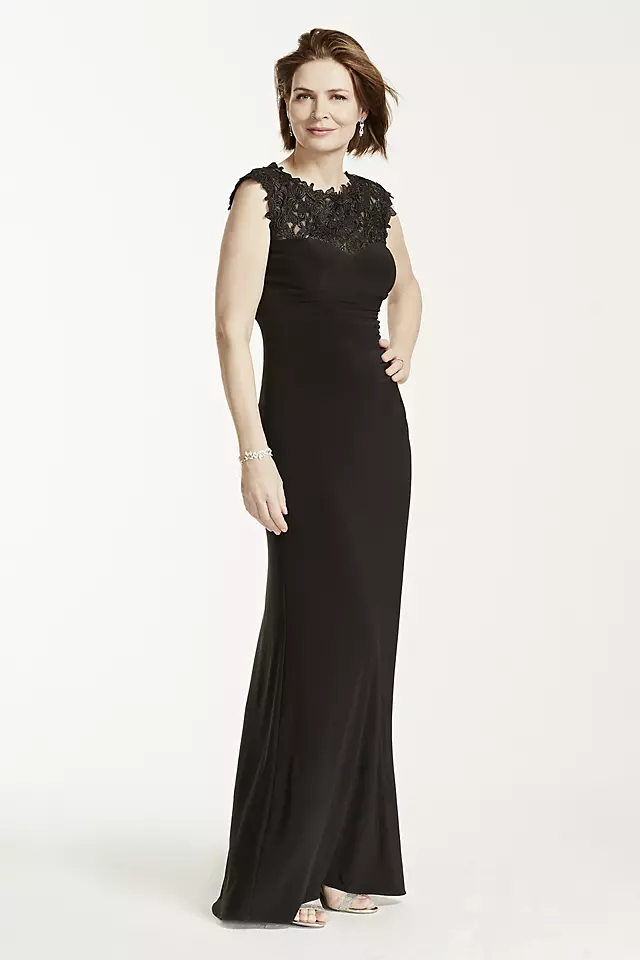 Cap Sleeve Jersey Dress with Lace Illusion Bodice Image 3
